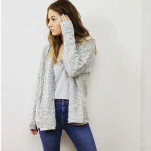 Madewell Marled Gray Open Front Cardigan Sweater w/ Pockets Cotton Linen Size L